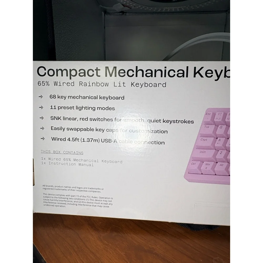North Mechanical Keyboard - NEW - 68 Keys - Wired -pink W/ Rainbow Lights
